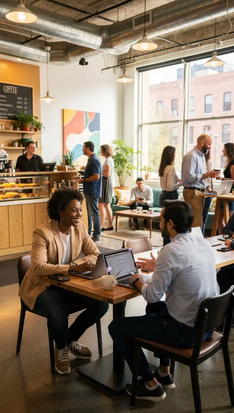 Strefa relaksu z wygodnymi sofami i strefą kawową.