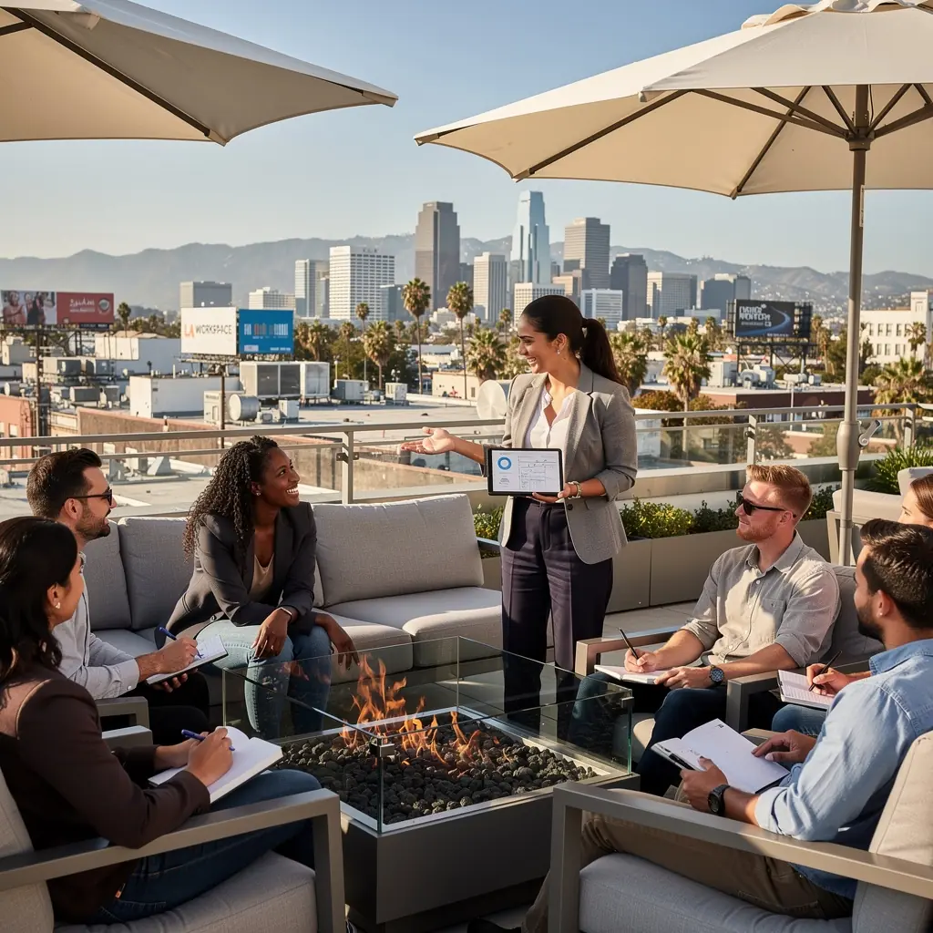 Nowoczesne oświetlenie w sali spotkań, poprawiające komfort pracy.